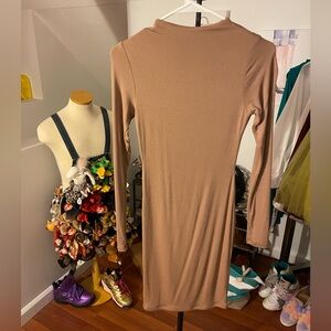Naked Wardrobe Tan Long Sleeve Dress